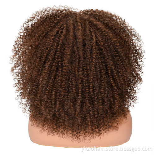 Wholesale Black Brown Red Curly Wigs for Black Women Afro Curly Colorful Wigs with Bangs 14 Inch Afro Kinky Loose Curly Wave